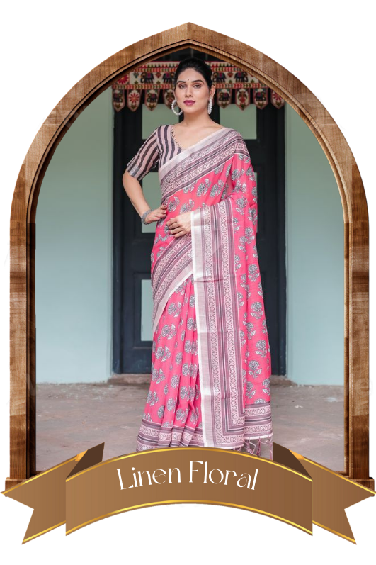 Blooming Elegance: Handloom Linen Floral Sarees