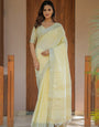 Sunshine Yellow Pure Handloom Cotton Saree with Subtle Striped Weaving & Tassel Detailing
