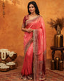 Graceful Coral Pink Banarasi Silk Saree with Rich Zari Border & Contrast Blouse | Designer Wedding & Festive Wear Saree
