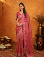 Rose Pink Fendy Satin Embroidered Saree with Geometric Border & Elegant Designer Pallu | Festive & Wedding Wear Saree with Blouse