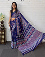 Royal Blue Modal Silk Saree with Elephant Motif Heritage Print & Designer Pallu | Traditional Festive Wear Saree
