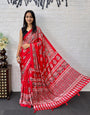 Rust Red Modal Silk Saree with Elephant Motif Ajrakh Print & Designer Pallu | Traditional Ethnic Festive Wear Saree