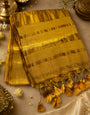 Royal Gold Kasavu Saree with Shimmer Zari Weave, Statement Pallu & Tassels on Edges