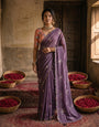 Dusty Lavender Georgette Embroidered Saree with Floral Sequin Work & Peach Designer Blouse
