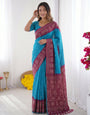 Sky Blue & Wine Purple Bandhani Printed Cotton Silk Saree with Traditional Folk Border & Tassel Pallu