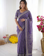 Royal Purple Modal Silk Saree with Delicate Floral Butti Prints, Traditional Woven Border & Heritage Designer Pallu