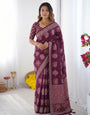 Plum Purple Modal Silk Saree with Elephant Motif Print & Heritage Designer Pallu | Traditional Festive Wear Saree