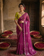 Magenta Purple Georgette Embroidered Saree with Floral Sequin Work & Contrast Lime Green Blouse