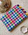 Multicolour Madras Checkered Mul Cotton Saree with Colourful Tassels & Attached Blouse Piece