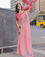 Blush Pink Mul Cotton Saree with Minimal Woven Motifs & Tassel Pallu | Soft Everyday & Office Wear Saree, Comes With Attached Blouse Piece