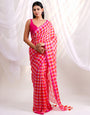 Hot Pink & Orange Checkered Mul Cotton Saree with Tasselled Pallu, Comes With Attached Blouse Piece