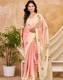 Peach & Ivory Ombre Chocolate Silk Saree with Swarovski Work & Ari Cutwork Border