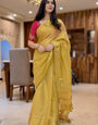 Royal Gold Kasavu Saree with Shimmer Zari Weave, Statement Pallu & Tassels on Edges, Comes With Attached Blouse Piece