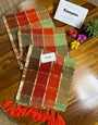 Rust Orange & Sage Green Madras Checkered Mul Cotton Saree with Gold Zari Checks, Tassels & Blouse Piece