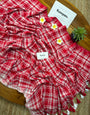 Red & White Madras Checkered Mul Cotton Saree with Tassels & Blouse Piece