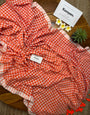 Orange & White Checkered Mul Cotton Saree with Striped Border & Blouse Piece