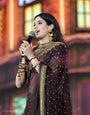 Dark Coffee Brown Embroidered Georgette Saree with Heavy Zari Work & Designer Blouse | Premium Wedding Wear Saree