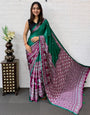 Emerald Green Ajrakh Printed Modal Silk Saree with Designer Pallu & Tassels | Traditional Ethnic, Festive & Office Wear Saree