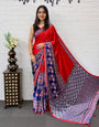Ajrakh Chinnon Printed Saree with Tassel Detailing & Attached Blouse (No Mirror Work)
