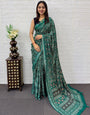 Emerald Green Modal Silk Saree with Traditional Ajrakh Print & Designer Pallu | Festive & Ethnic Wear Saree