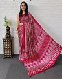 Red Modal Silk Saree with Geometric Floral Print & Heritage Designer Pallu | Festive & Party Wear Saree