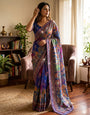 Premium Multicolor Artistic Printed Saree with Designer Border & Attached Blouse | Party Wear & Festive Wear Saree