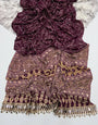 Plum Purple Modal Silk Saree with Floral Mandala Print, Mirror Lace Border & Designer Pallu | Festive Wear Saree