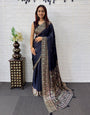Black Satin Silk Saree with Kashmiri Paisley Print Pallu & Designer Border | Elegant Festive Wear Saree