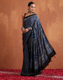 Ajrakh Chinnon Printed Saree with Tassel Detailing & Attached Blouse (No Mirror Work)
