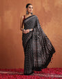 Black Modal Silk Ajrakh Printed Saree with Designer Pallu & Running Blouse