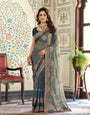 Teal Green Fendy Satin Designer Embroidered Saree with Paisley Motifs & Zari Border | Premium Festive Saree with Tassels & Heavy Embroidered Blouse