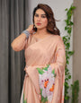 Peach Satin Georgette Floral Printed Saree with Attached Blouse ā Soft Pastel Designer Saree for Festive & Elegant Wear
