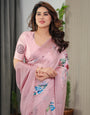 Blush Pink Satin Georgette Floral Printed Saree with Attached Blouse ā Soft Pastel Designer Saree for Festive & Elegant Wear