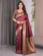 Wine Maroon Pure Kanjivaram Silk Saree with Grand Floral Zari Border & Pallu ā 5.5m Saree + 0.8m Blouse Piece