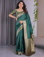 Deep Bottle Green Pure Kanjivaram Silk Saree with Floral Golden Zari Border & Blouse ā 5.5m Saree + 0.8m Blouse Piece