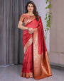 Rust Red Pure Kanjivaram Silk Saree with Intricate Floral Golden Zari Border & Blouse ā 5.5m Saree + 0.8m Blouse Piece