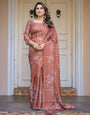 Dusty Lilac & Steel Blue Floral Printed Satin Georgette Saree with Designer Pallu & Blouse – Elegant Party & Occasion Wear