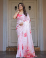 Romantic White & Red Heart Print Satin Georgette Saree with Matching Blouse ā Valentine & Anniversary Special