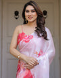 Romantic White & Red Heart Print Satin Georgette Saree with Matching Blouse – Valentine & Anniversary Special