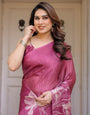 Rose Pink Linear Floral Printed Satin Georgette Saree with Matching Blouse ā Graceful Day & Festive Wear