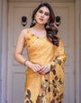 Mustard Gold Floral Printed Satin Georgette Saree with Matching Blouse ā Elegant Festive & Party Wear