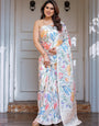 Pastel Floral Printed Satin Georgette Saree with Soft Border & Unstitched Blouse ā Elegant Day & Party Wear