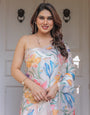 Pastel Floral Printed Satin Georgette Saree with Soft Border & Unstitched Blouse ā Elegant Day & Party Wear