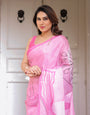 Blush Pink Abstract Printed Satin Georgette Saree with Designer Pallu & Unstitched Blouse ā Elegant Day & Party Wear