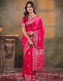 Rani Pink Nylon Viscose Pure Saree with Floral Woven Border, Traditional Butti Design, Designer Pallu & Tassel Edges