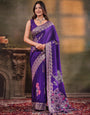Royal Purple Nylon Viscose Pure Saree with Floral Woven Border, Artistic Floral Design, Designer Pallu & Tassel Edges
