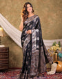 Dark Navy Blue Kanjivaram Banarasi Satin Silk Saree with Rich Zari Weaving, Designer Border & Tassel Pallu