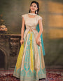 Ivory, Aqua & Lime Green Embroidered Lehenga Set with Designer Peplum Top & Aqua Dupatta