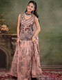 Dusty Rose & Black Floral Printed Lehenga Set with Embroidered Peplum Kurti & Matching Dupatta