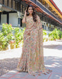 Ivory Beige Handloom Cotton Saree with Multicolor Floral & Peacock Tree of Life Pallu